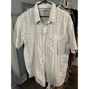 Wonderwall Gray/White Striped Short Sleeve Button Up 100% Cotton XXL